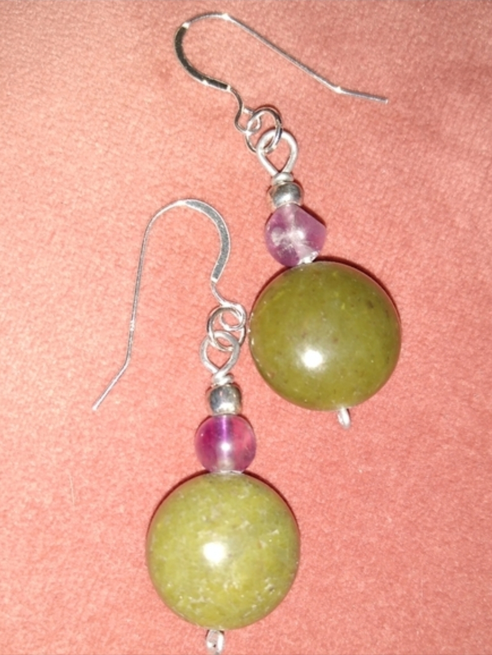 925 Solid Sterling Silver Wires Handmade KATTA Earrings Serpentine Jade Amethyst